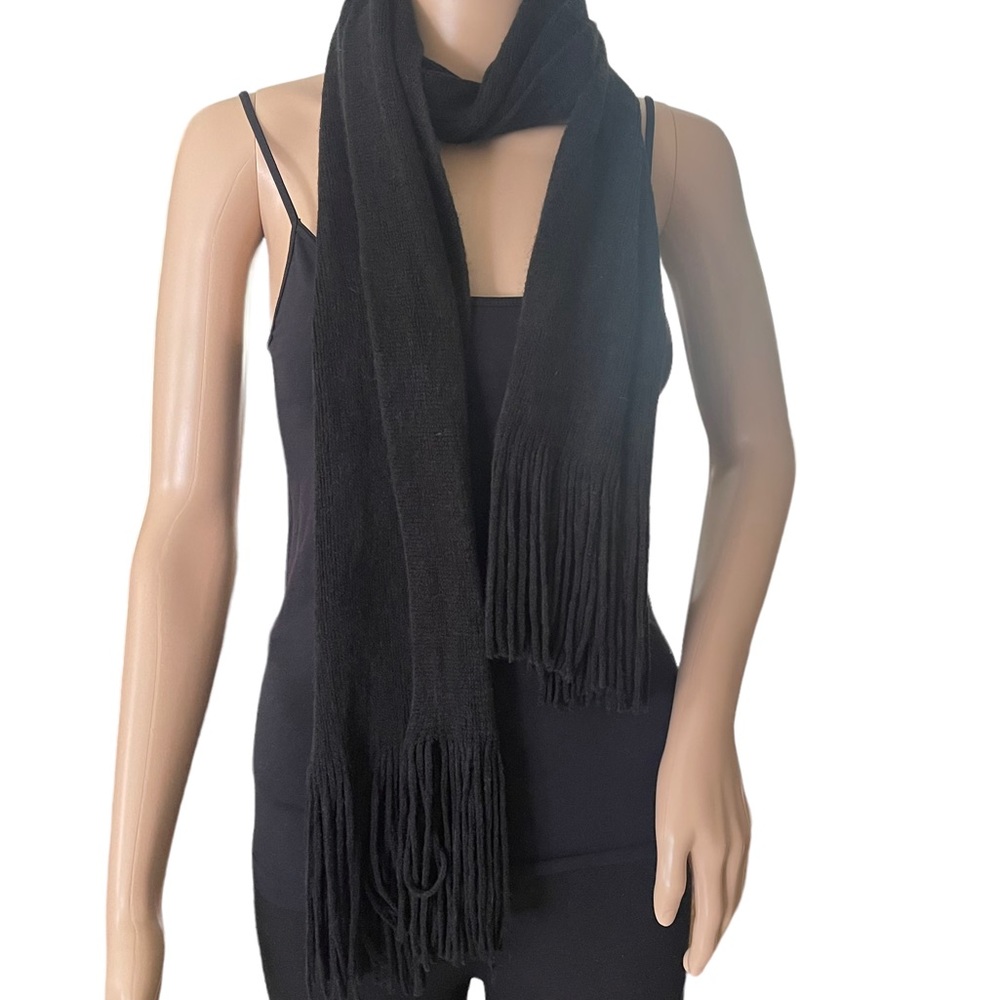 Long Black Fringed Scarf  11”x72”